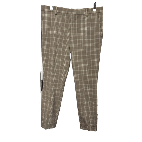 H&M Men's 34 Skinny Fit Cropped Pants Tan Plaid Check Preppy Golf Trouser NWT - Picture 1 of 10